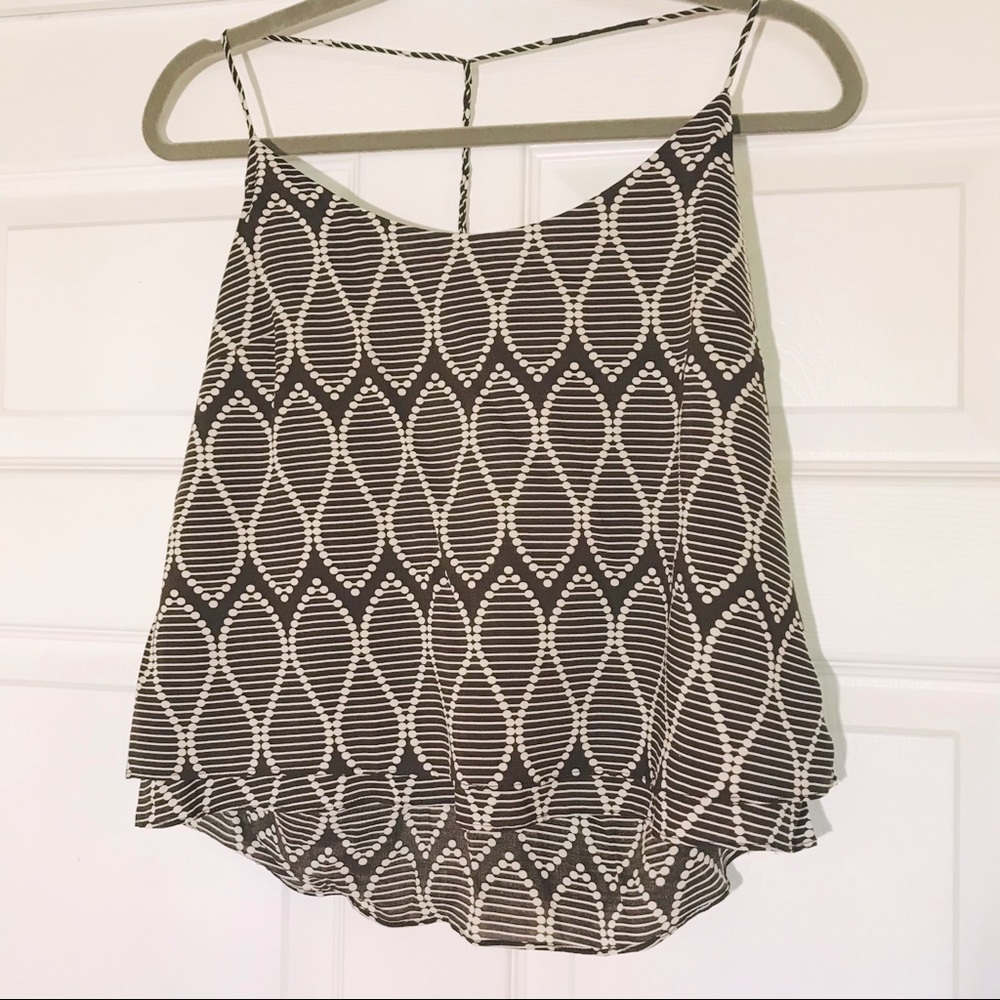 Brown & Wht All Over Print Crop Top